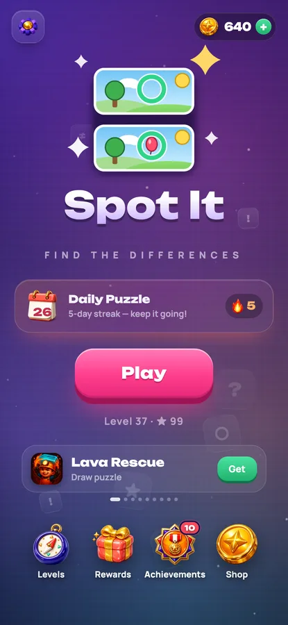 Spot It: the main menu with the daily puzzle and the winning streak