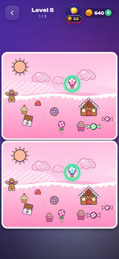 Spot It: a candy-land scene with two pictures to compare