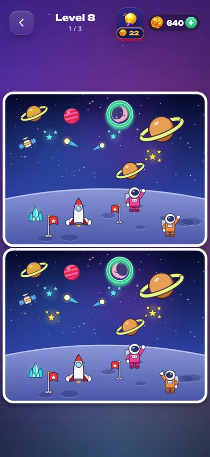 Spot It: a space scene with two pictures to compare